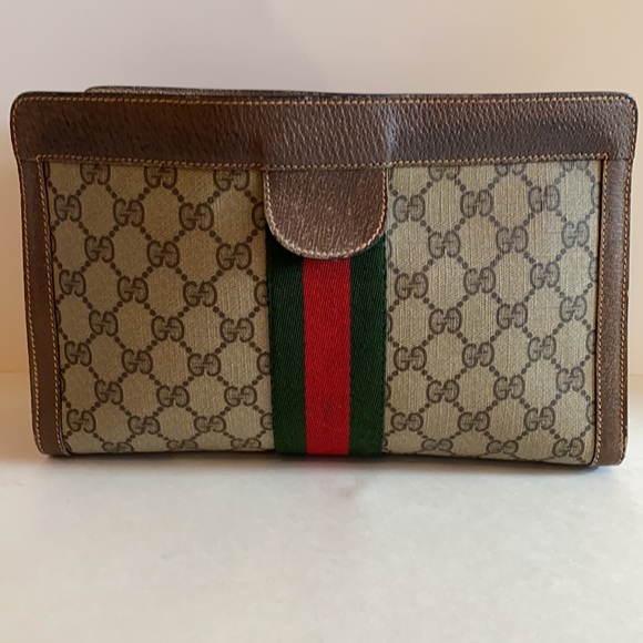 Gucci Sherry Line Clutch/Cosmetic pouch GG PVC leather trim - Picture 2 of 13